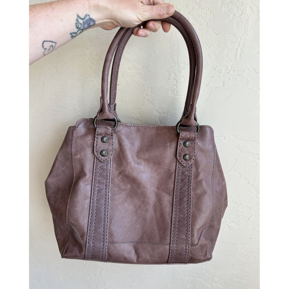 Frye Melissa Leather Tote Carryall Shoulder Bag Padded Pocket Mauve‎ Distressed